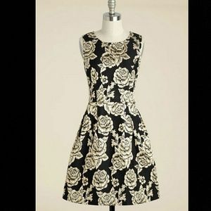 Black and gold floral a-line dress